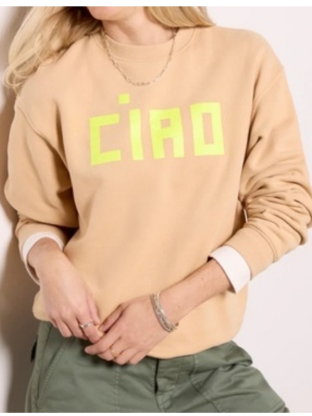 Clare V Ciao Sweatshirt. Size xs. Tan and yellow